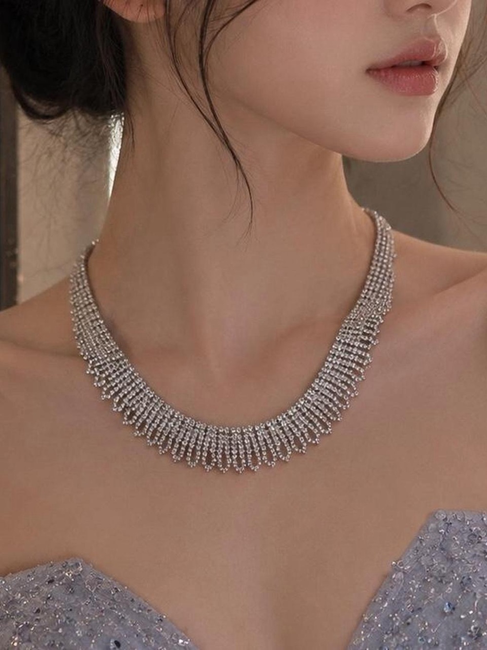 Radiant Multi-Row Rhinestone Collar Necklace